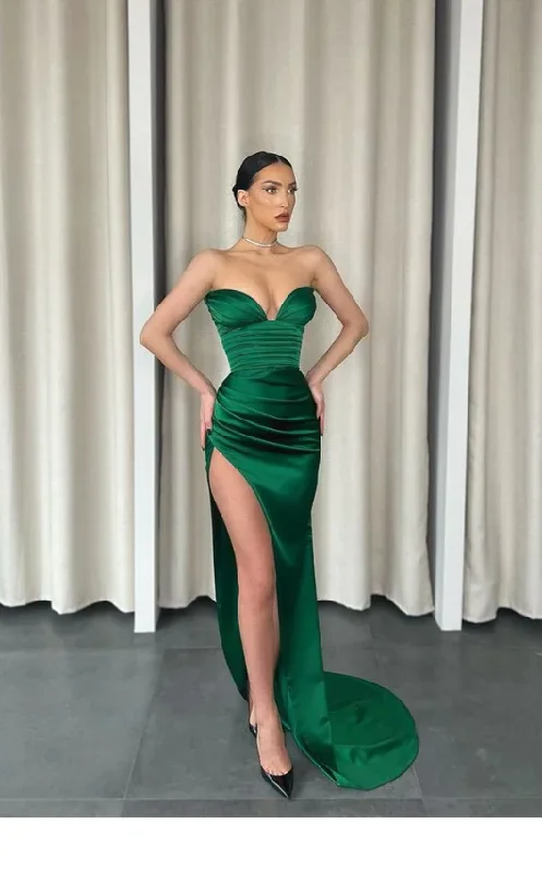 Simple Strapless Mermaid Side Slit Long Prom Dress With Train,Party Dress,Evening Dress,Slit Dress  gh1918