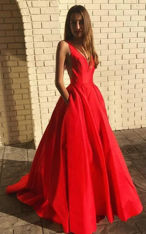 Red Prom Dress with Pockets, Evening Dress, Formal Dress, Graduation School Party Gown  gh1014