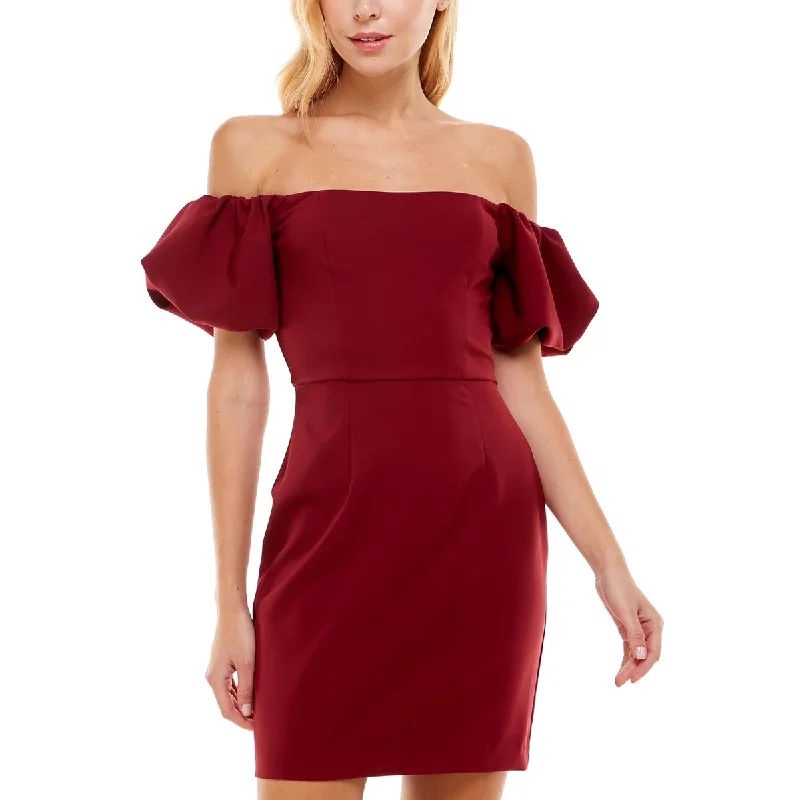 Teeze Me Womens Juniors Off-The-Shoulder Party Fit & Flare Dress