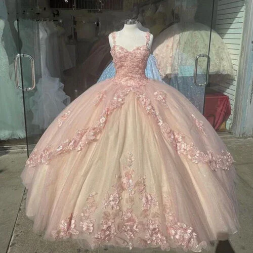 A-line Straps Ball Gown With Appliques Sweet 16 Dress Princess Quinceanera Dresses Lace Appliques Sweet 15 Party Prom Ball Gowns  gh2022