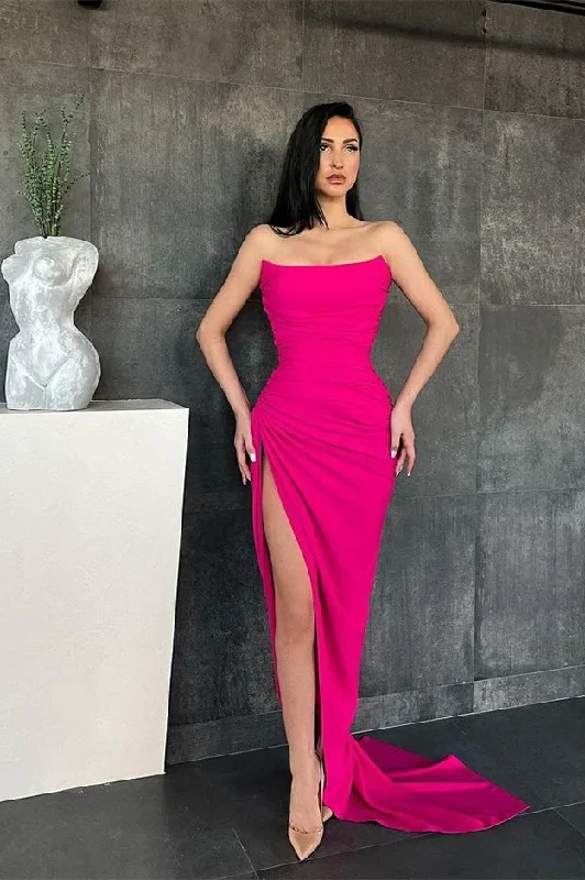 Sexy Strapless Mermaid Prom Dresses,Simple High Slit long party dress, evening dress With Train gh2353