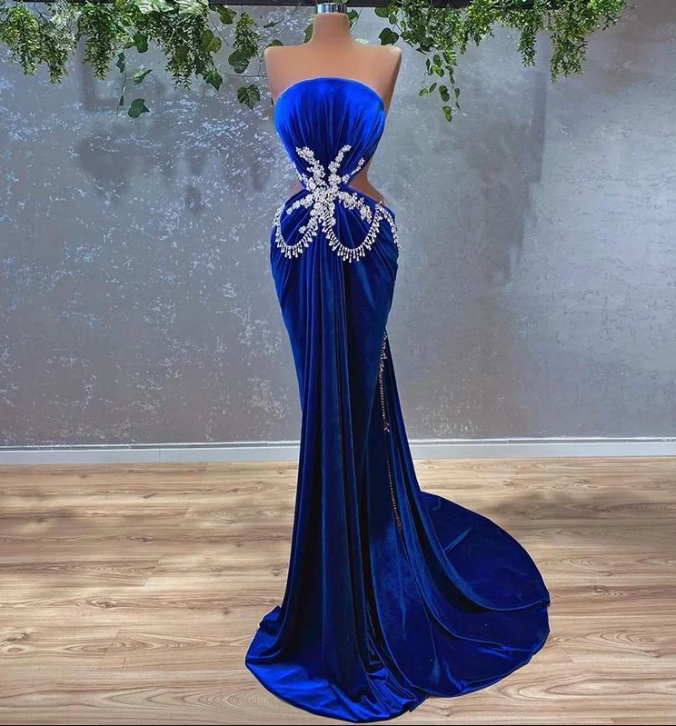 Women's Evening Dress Mermaid Royal Blue Beads Prom Party Dress gh1986