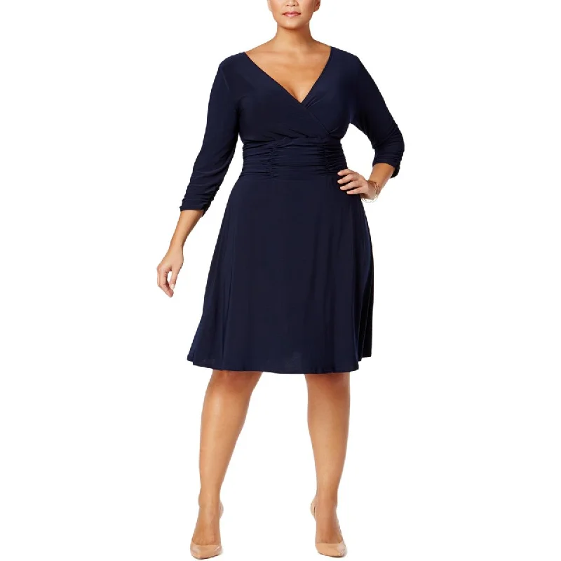 NY Collection Womens Plus Ruched A-Line Cocktail And Party Dress