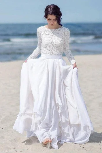 Chiffon and Lace Zipper Back A-line Wedding Dress