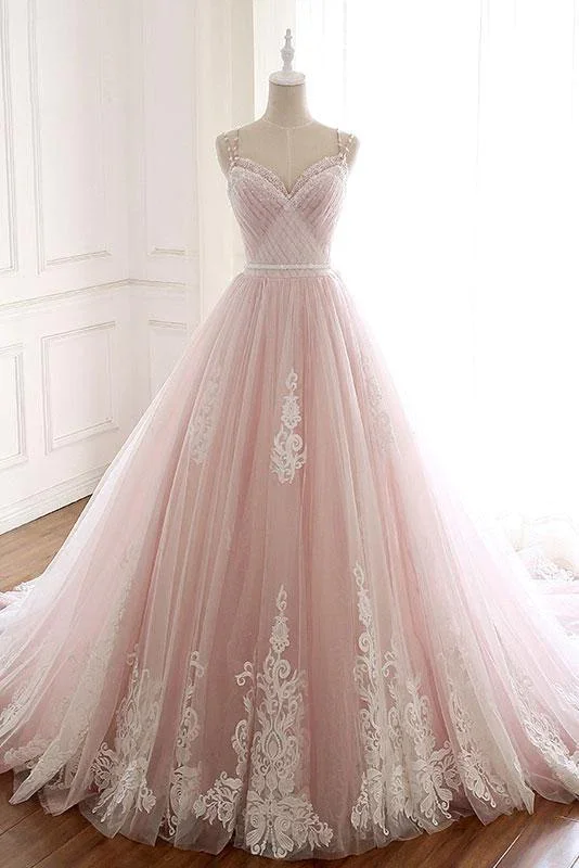 Pink Tulle Prom Dresses with Lace Appliques, A Line Formal Evening Party Dresses gh2272