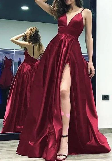 V-neck Long Prom Dresses With Slit Fashion Winter Formal Dress Popular Wedding Party Dress gh1168