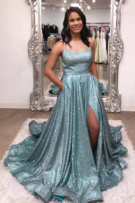 Shinning Prom Dress with Slit, Evening Dress, Special Occasion Dress, Formal Dress, Graduation School Party Gown  gh1043