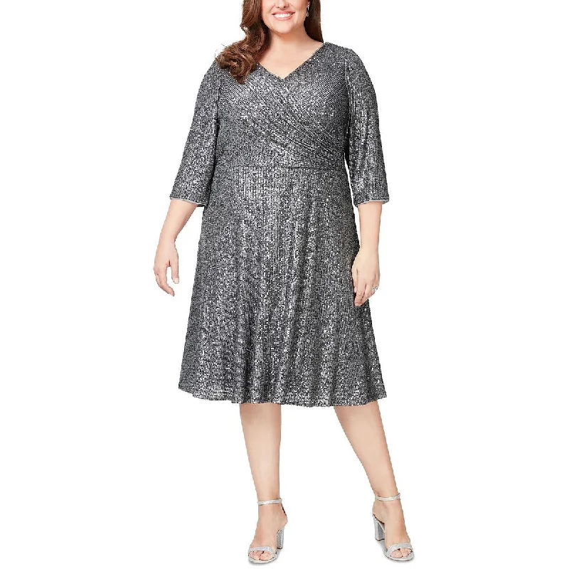 Alex Evenings Womens Sequined Below Knee Cocktail and Party Dress