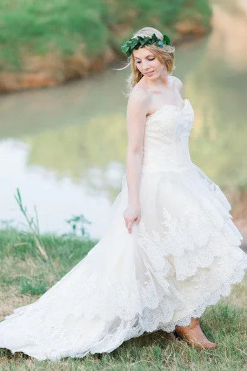 Country Wedding With Lace High Low Hem The Guinevere Dress