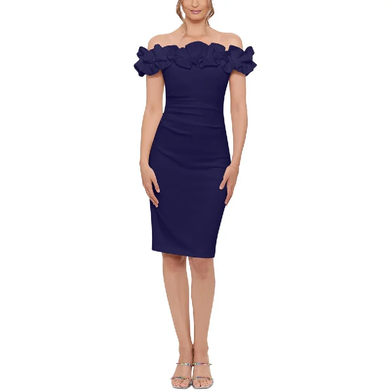 Xscape Womens Ruffle Off-The-Shoulder Cocktail and Party Dress