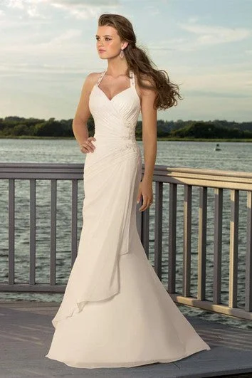 sheath V-neck Halter Chiffon Wedding Dress