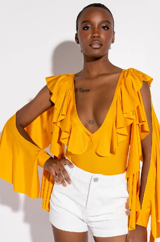 SOAK UP THE SUN CASCADING SLEEVES VNECK BODYSUIT