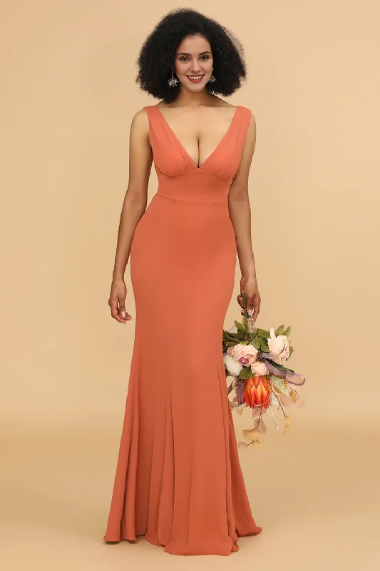 Lotus leaf edge sunset fish tail V-neck bridesmaid dress