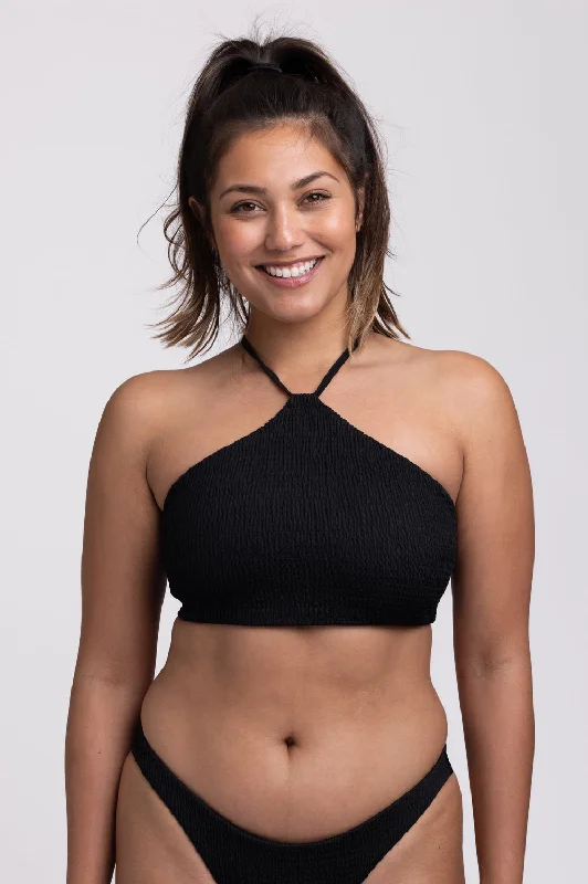 Luna Smocked Bikini Top - Black