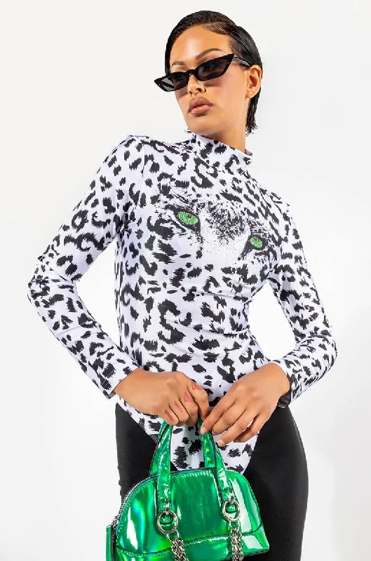 HERE KITTY KITTY LONG SLEEVE MOCK NECK CHEEKY BODYSUIT