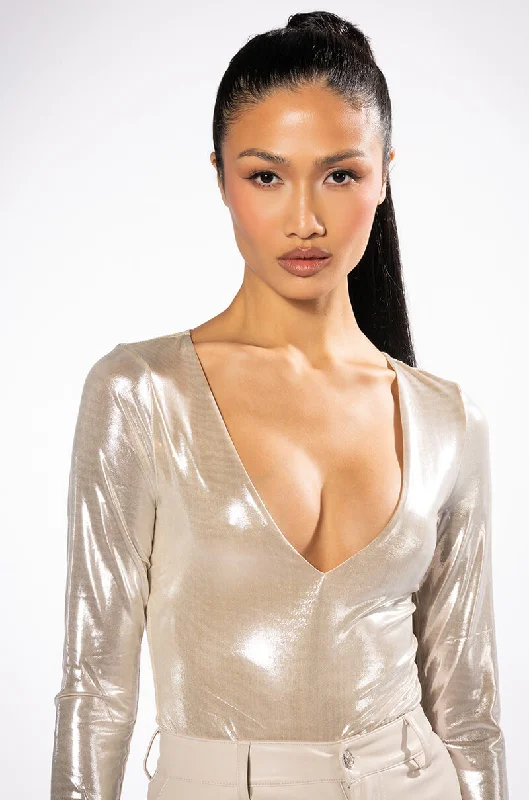 CHAMPAGNE SHOWERS METALLIC BODYSUIT