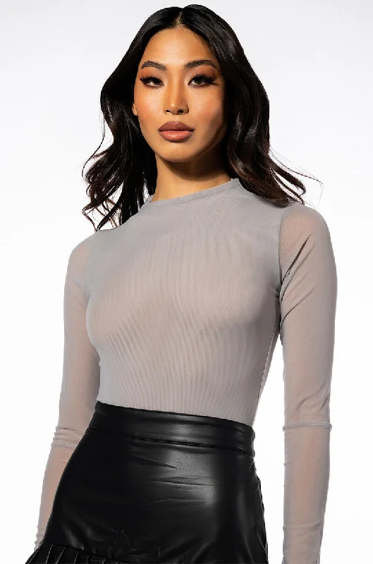 PAXTON SEXY MESH LONG SLEEVE FUNNEL NECK BODYSUIT