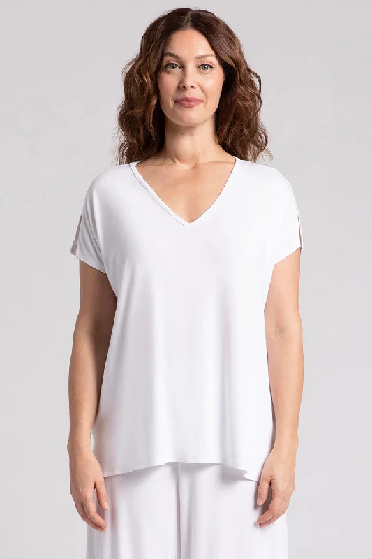 Bamboo V-Neck Slit Sleeve Top | White