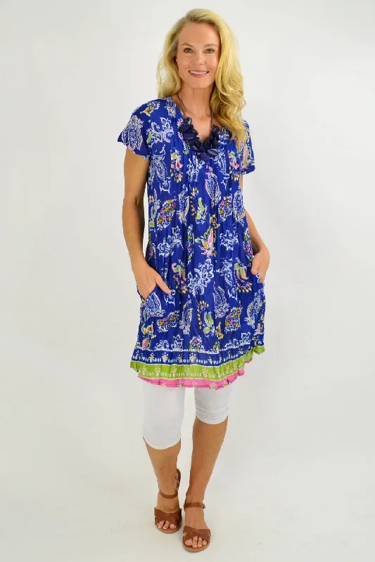 Blue Paisley Cap Sleeve Tunic Top