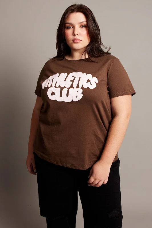 Brown Graphic T-shirt Short Sleeve Crew Neck