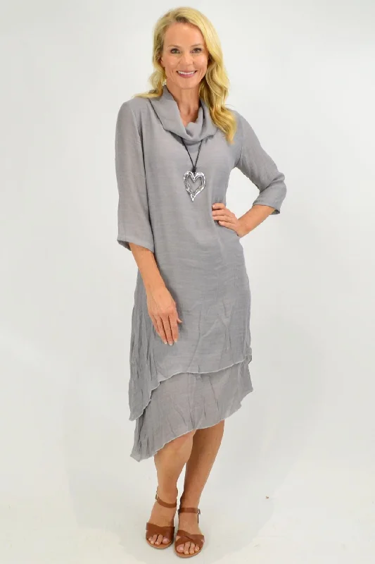 Grey Cowl Neck Tunic Dress