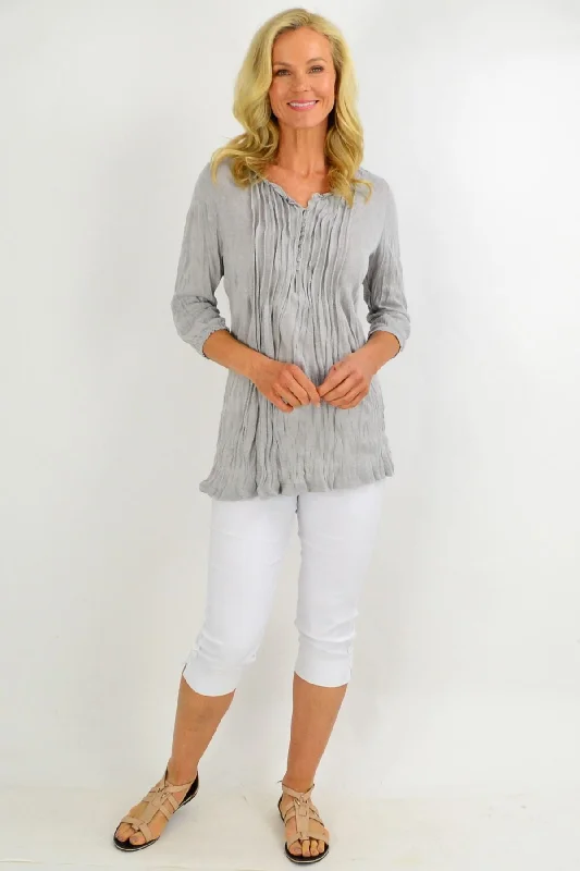 Grey Pleat Crinkle Tunic Top