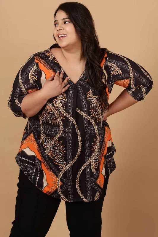 Plus Size Black Baroque Printed Centre Pleat Top