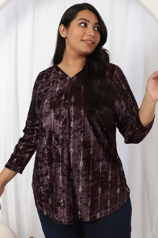 Purple V Neck Velvet Top