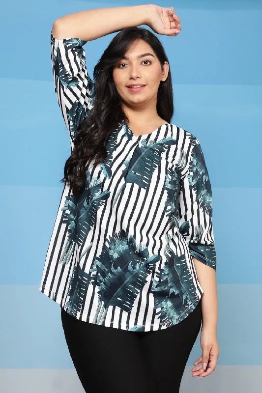 Plus Size Tropical Stripes Centre Pleat Top