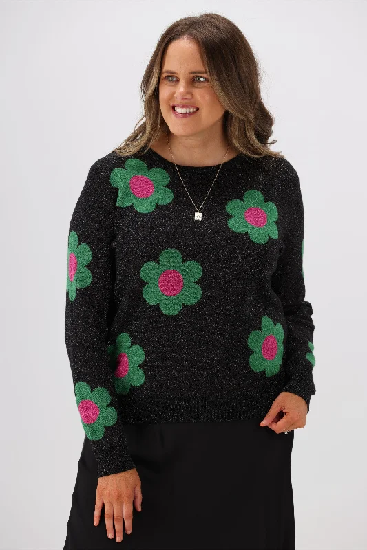 Sugarhill Brighton Rowena Jumper Sparkle Flowers Black