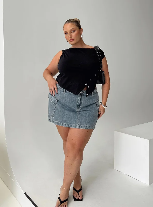 Zakai Cargo Denim Mini Skirt Light Blue Denim Curve