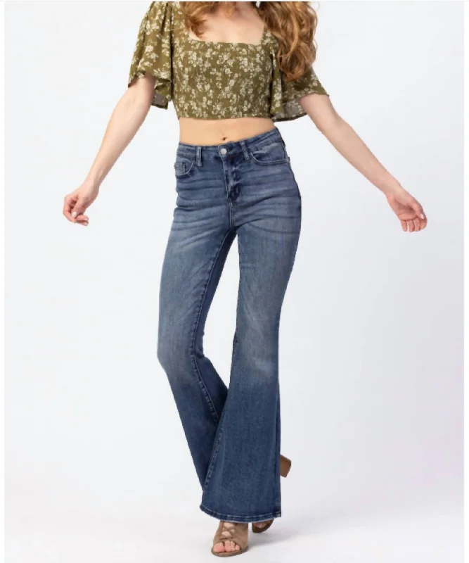 Contrast Trouser Flare Jeans In Blue