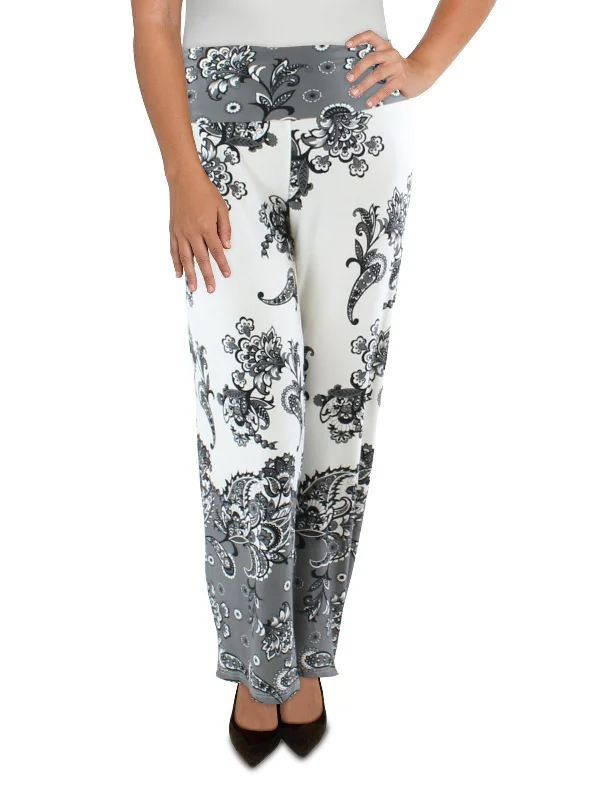 Plus Womens Fold-Over Waist Paisley Palazzo Pants