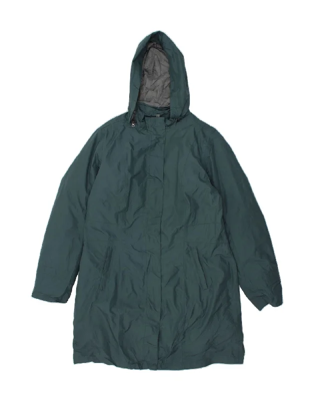 EDDIE BAUER Womens Hooded Raincoat UK 16 Large Green Polyester