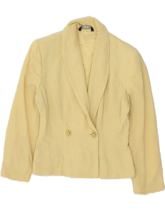 VINTAGE Womens Double Breasted Blazer Jacket UK 10 Small Yellow