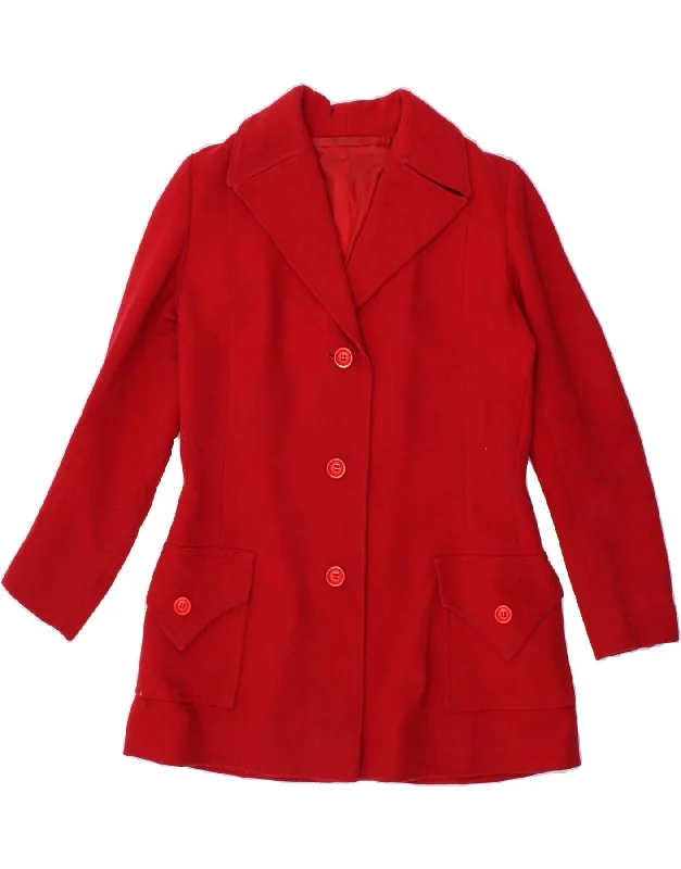 VINTAGE Womens Overcoat UK 14 Medium Red