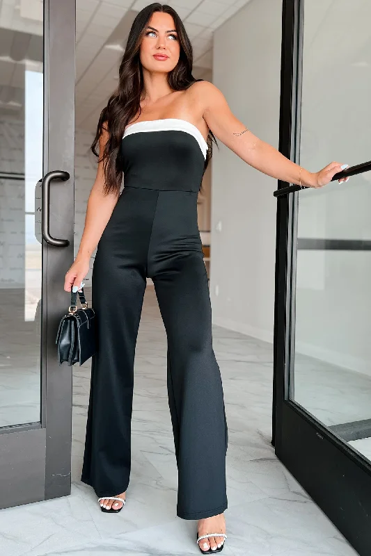 Confident & Collected Strapless Contrast Jumpsuit (Black)