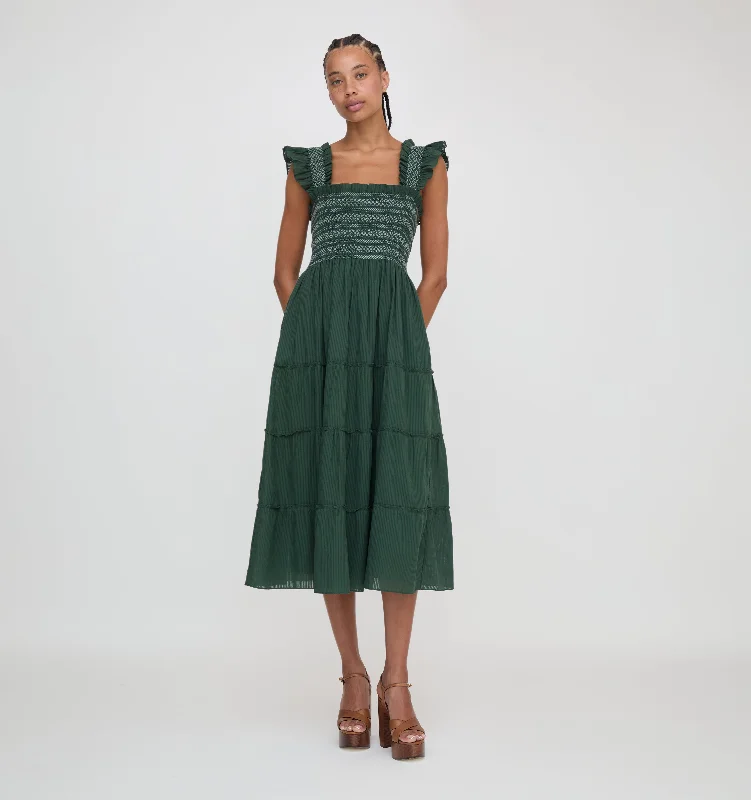 The Ellie Nap Dress - Green Shadow Stripe