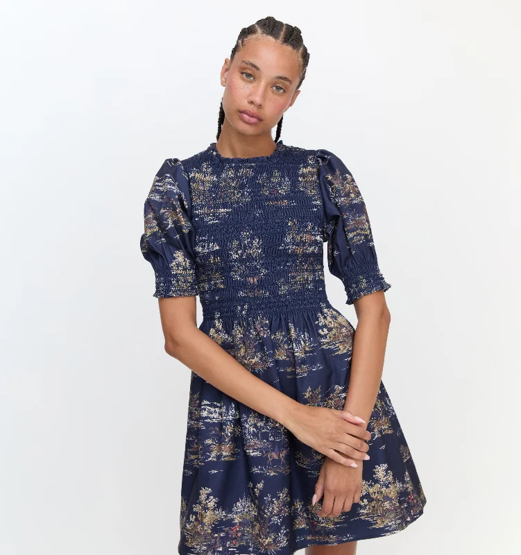 The Vivi Nap Dress - Navy Equestrian Toile