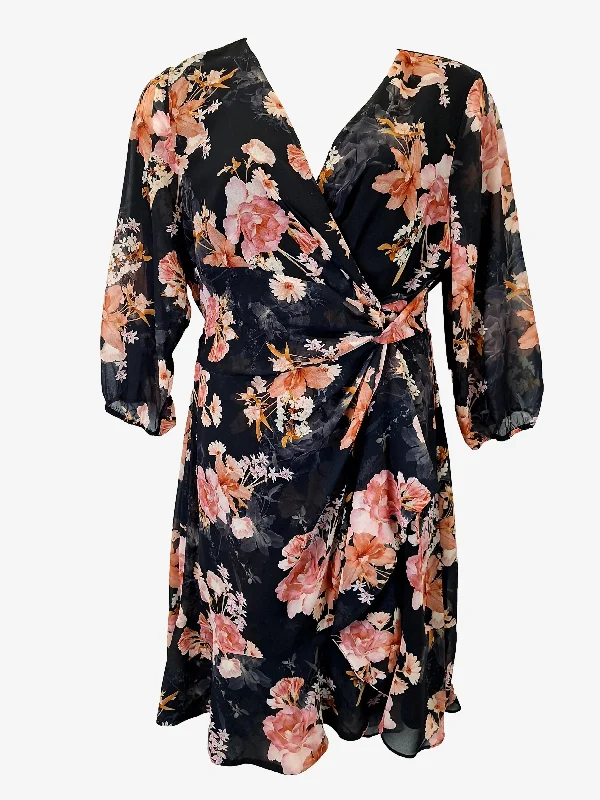 Jacqui.E Floral Draped Midi Dress Size 18