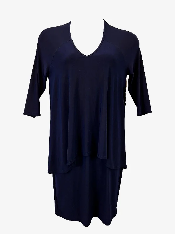 Roxanne Navy Tiered Stretch Loose Fit Midi Dress Size 12