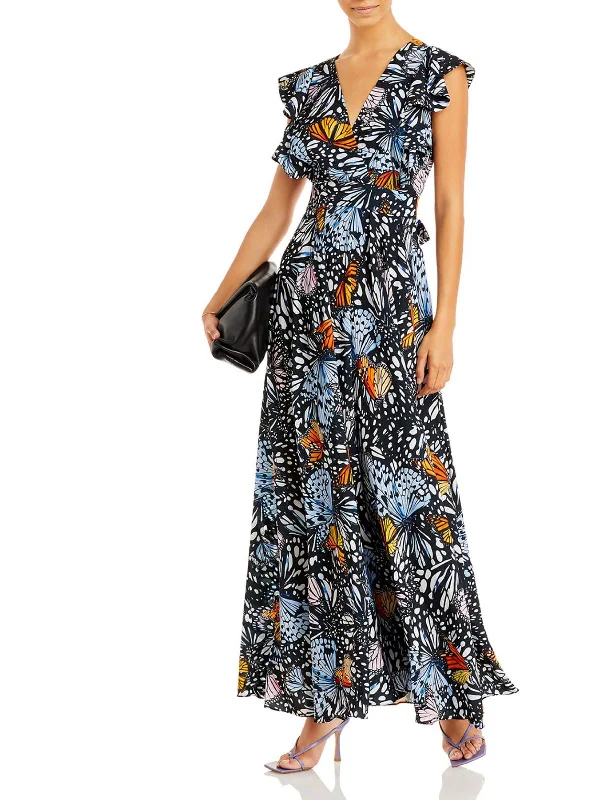 Butterfly Womens Flutter Sleeve Long Maxi Dress