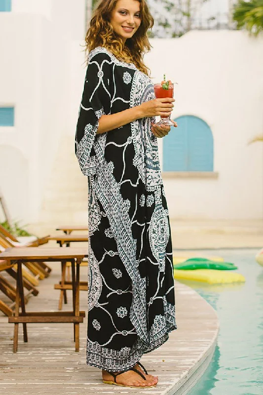 SHU-SHI Women's Ethnic Mandala Kaftan: Loose Casual Maxi Beach Cover-Up Dress with Sequins