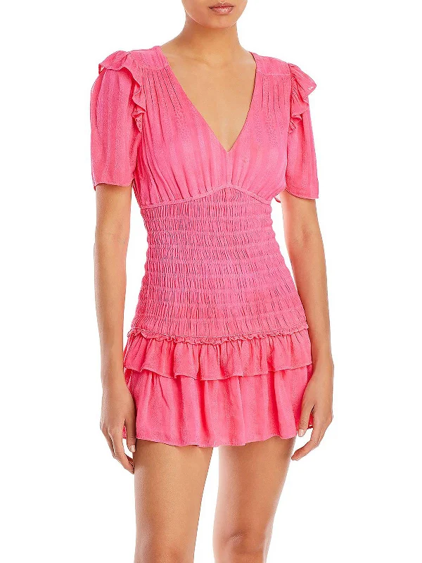 Rena Womens Ruffled Short Mini Dress