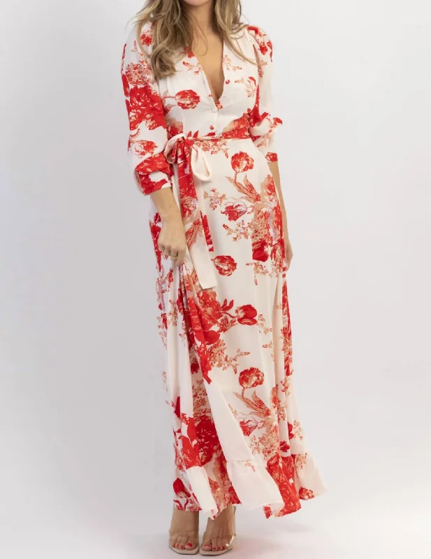 Ritzy Floral Maxi Dress In Red