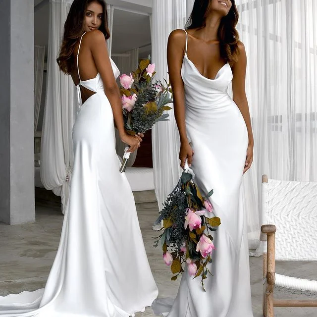 Sexy Sleeveless Mermaid White Prom Dresses Long Maxi Dress