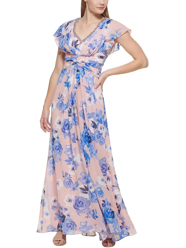 Womens Floral Maxi Evening Dress