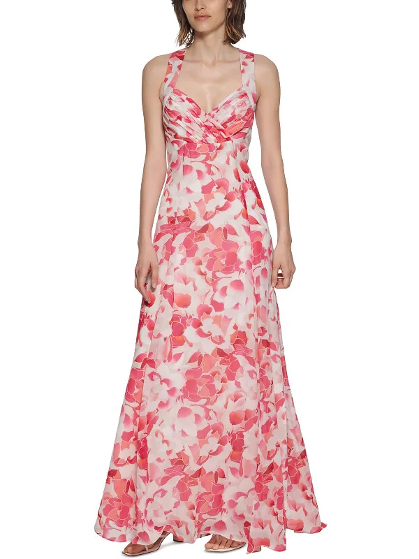 Womens Floral Print Maxi Evening Dress