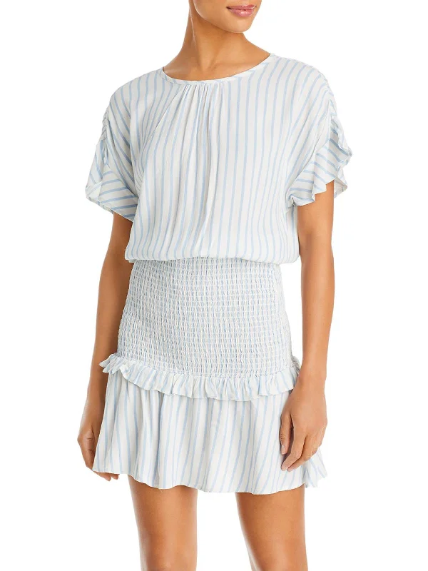 Womens Smocked Pin Stripe Mini Dress