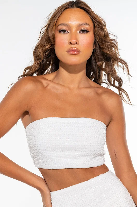 ULTRA STRETCH SEQUIN CROP TOP WHITE